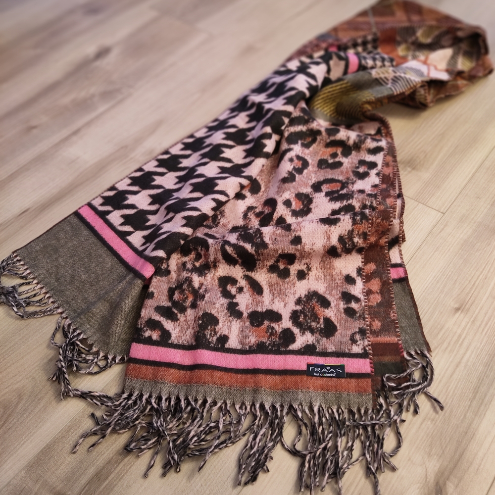 Fraas Pink and Brown Animal Print Scarf Reversible